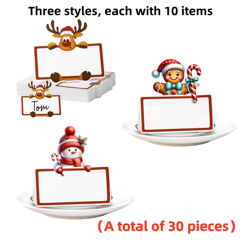 TEMU 10/30pcs Christmas Reindeer Snowman Cards - Cute Gingerbread Men With Christmas Hats, Red And Party Table Decorations, Suitable For Holidays,