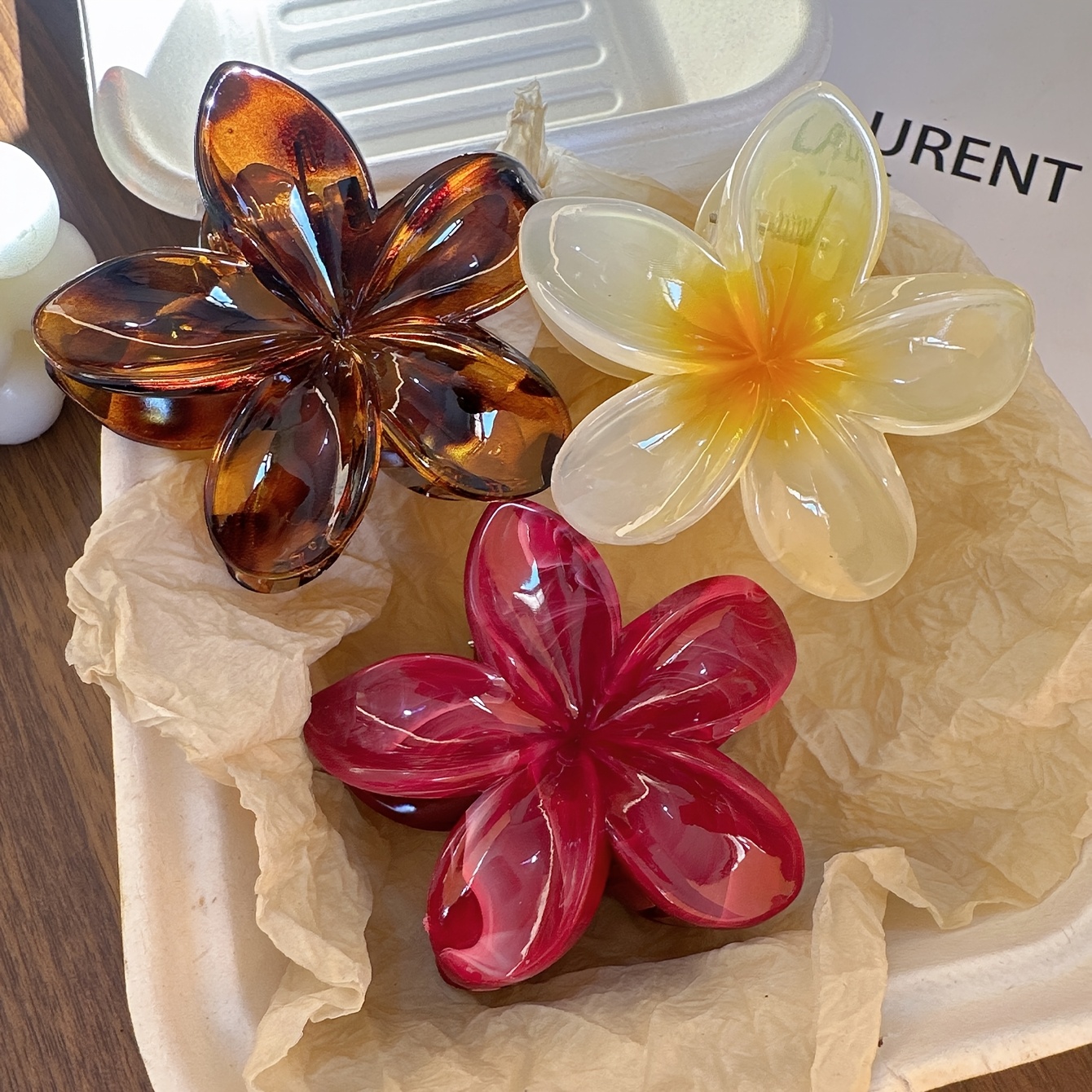 TEMU 3pcs/1pc Women's Easy Style Leopard Print Caramel Acrylic Flower Hair Claw Back Of Head Updo Half Up Hair Accessory Decoration Hair Clip Daily