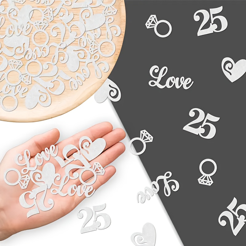Image of 100pcs Party Decorations, Happy 25th Anniversary Confetti, Glittery Silvery 25th Anniversary Party Table Decorations, Still For , Perfect Table Decor Supplies, Party Supplies, Diy Craft Room Decor