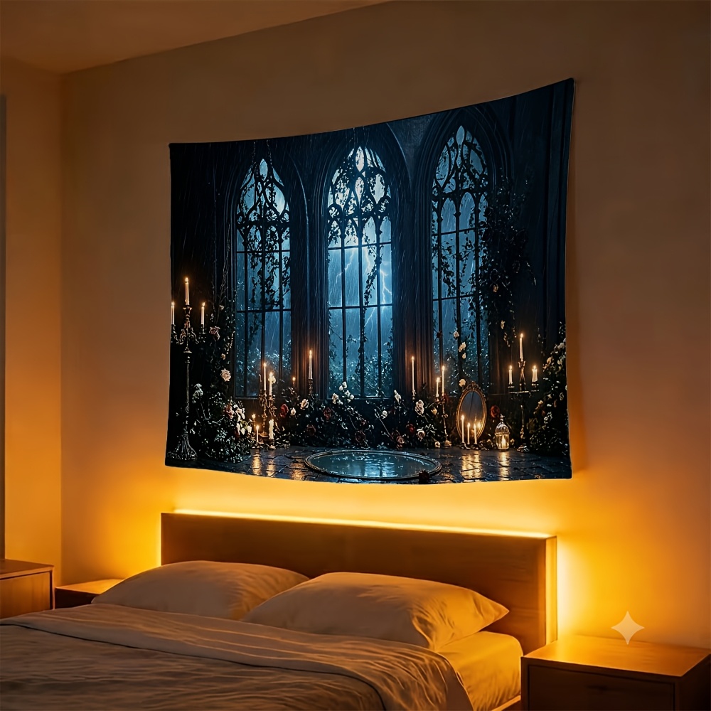 Gothic Cathedral Stormy Night Photography Backdrop