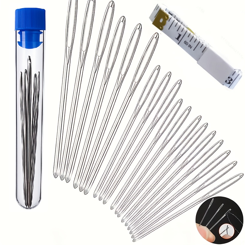 18pcs Large- Needles With 60-inch Soft Scale Dual Scale Body Measuring Tape, Stainless Steel Crochet Needles, Sewing Needles, Handmade Knitting Needles