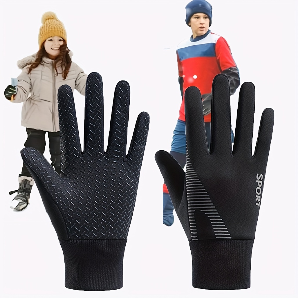 Image of 1 Pair Autumn Winter Warm Gloves, Thickened Elastic Composite Fabric Anti-slip Sports Gloves, Suitable For Boys And Girls Outdoor Activities Skiing Riding, Vacation Travel