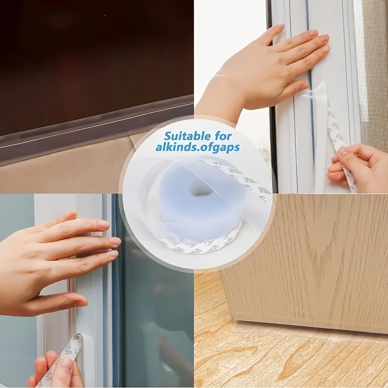 

1pc Silicone Door And Window Seal Strip - Self-adhesive, Waterproof, Soundproofing Insulation For Glass Door , Bottoms, And Windshields, 5m/196.85inch Roll, Residue-free Removal, Fits Alkinds Windows