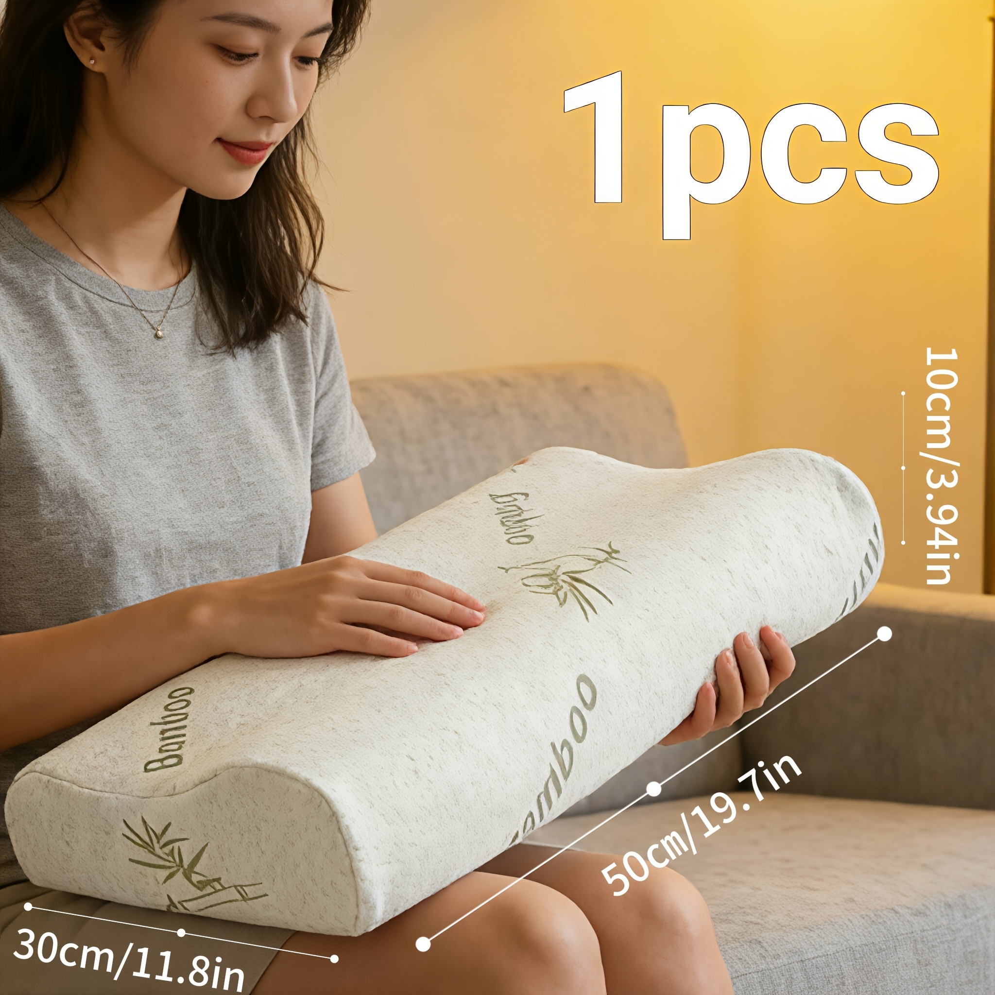 TEMU 1 pieza de almohada de fibra de bambú, almohada espacial, de recuperación lenta, cómoda con soporte para cervical, relleno de almohada para