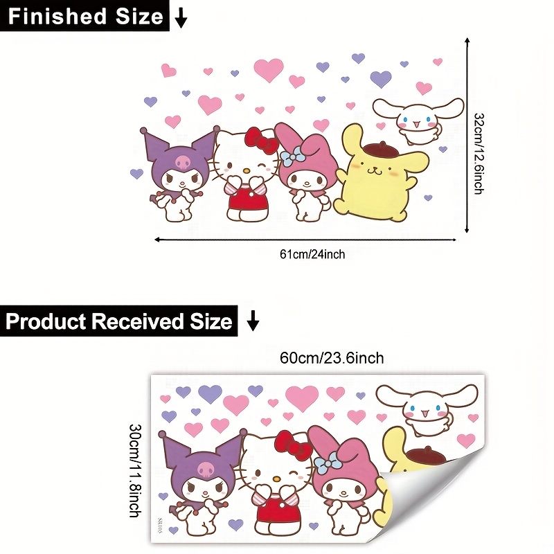 Image of Hello Kitty Kuromi Melody Love Heart Pattern Wall Stickers, Home Decoration, Perfect For Living Room, Bedroom, Entryway And Backgroud Wall Decor