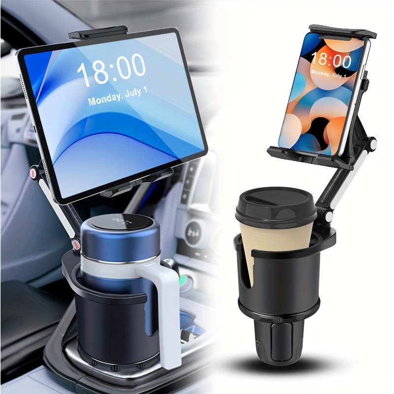 

3-in-1 Adjustable Cup Holder Mount For Tablets And Smartphones, Expandable Beverage Base, Long Arm 360° Rotatable Stand For 4.7-13 Inch Devices, Abs Material, Universal Fit For Vehicle Use