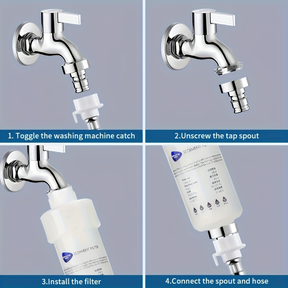 4 filtros de agua para lavadora, filtro de manguera para lavadora | Filtro de sedimentos de 5 micrones para lavadora, cabezal de ducha, grifo de ducha, calentador de agua | Filtro de agua en línea, purificador de agua doméstico, sistema de filtro de agua para el hogar