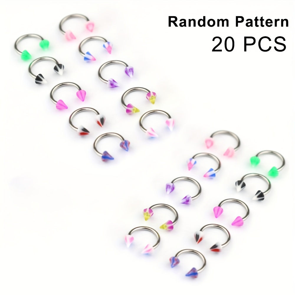 TEMU 20/40pcs Septum Piercing Labios Aros Acrílica Barra de Acero Inoxidable Cartílago Tragus Daith Lóbulo Piercings Aretes Colores y Patrones