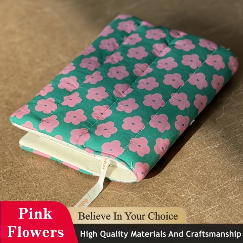 TEMU 1pc Housse de journal style coréen en tissu avec fleur matelassée, protection de livre A5 au design dopamine pour agendas et cahiers, couverture