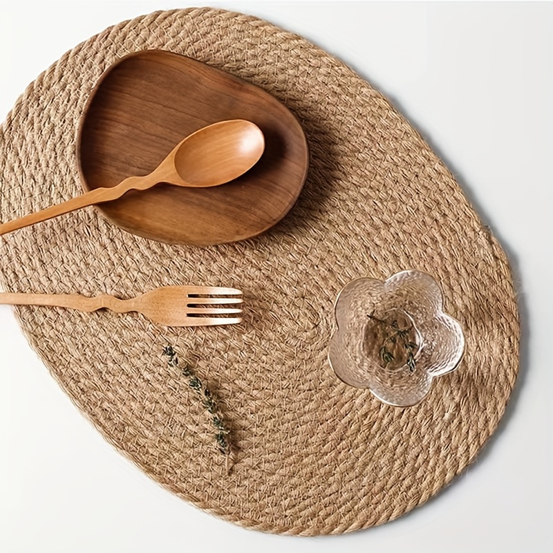 

2pcs Hemp Rope Placemats - Oval, Heat-resistant Dining Mats For Kitchen & Restaurant Use