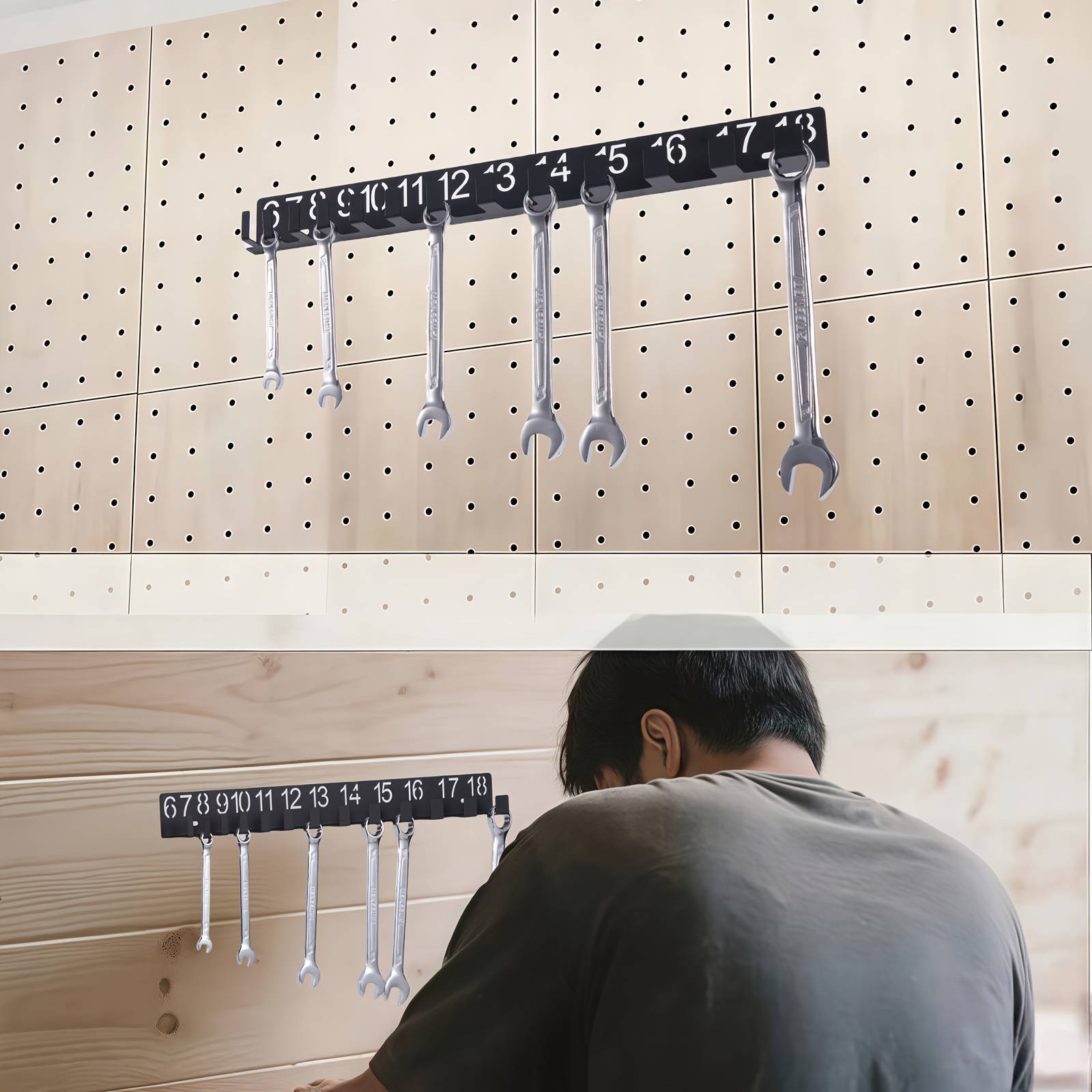 Black Metal Wrench Organizer - Sleek Wall-Mounted Storage Rack for Wrenches, Screws, And Bolts, Perfect Gift for Professional Mechanics, Drawer Included, Drawer Organizer | Sleek Metal Rack | Sturdy Metal Rack, Wrench Organizer for Wall
