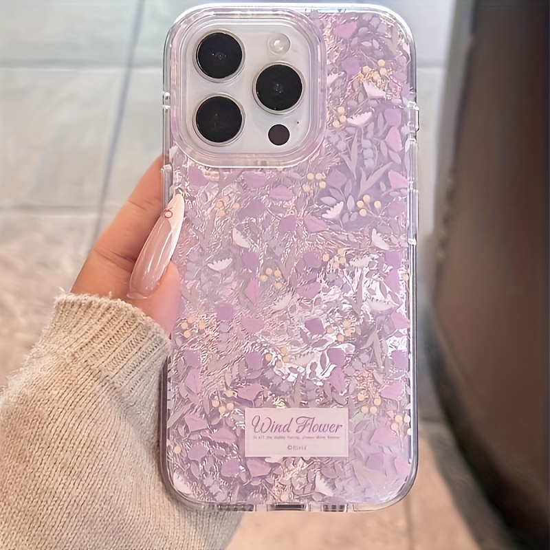 TEMU Phone Case - Purple Full Screen Small Pattern Tpu Full Coverage Anti-fall Protective Soft Case Suitable For Iphone 17/16/xr/11/12/13/14/15 Plus