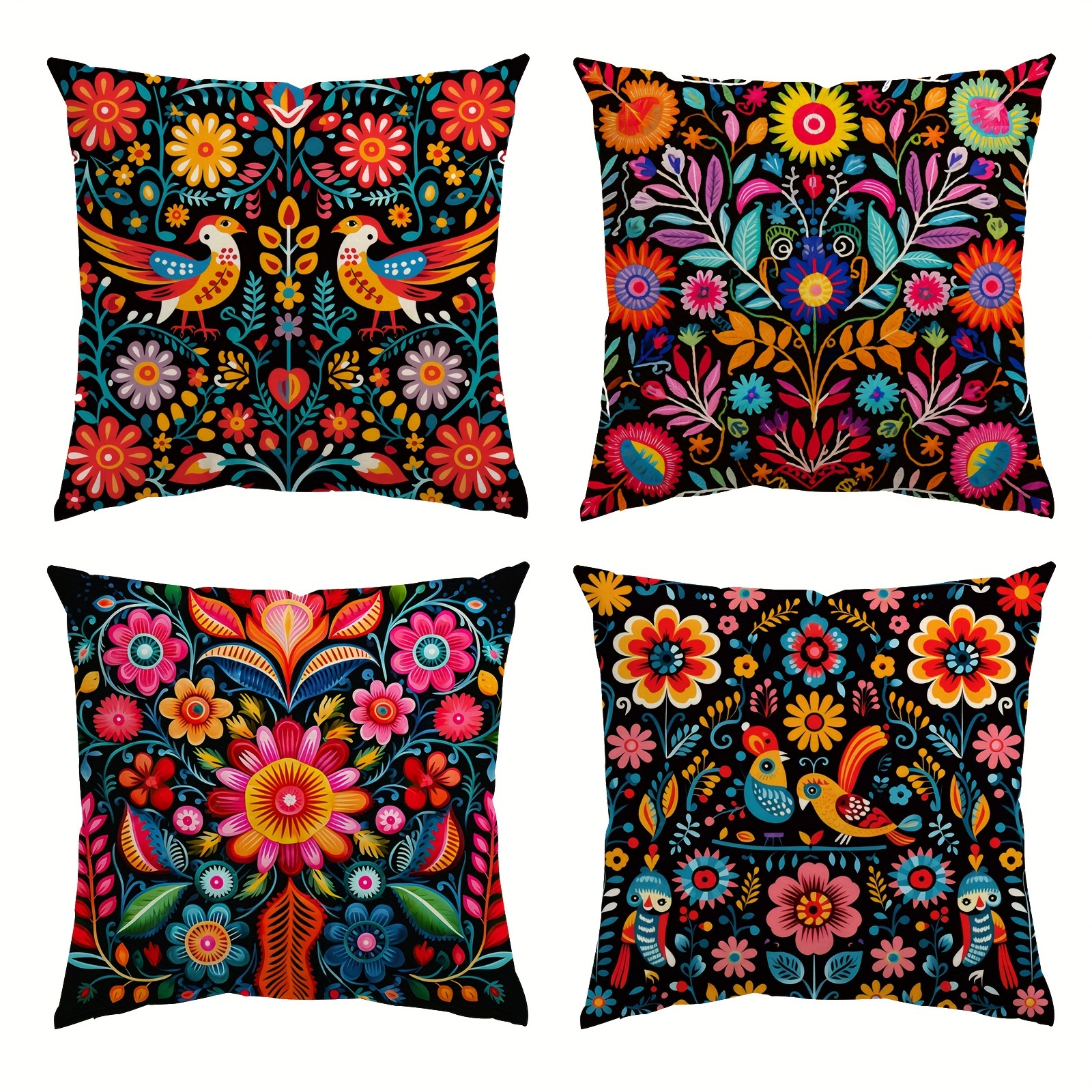 

Mexico Set Of 4, Mexican Festival Throw Pillow Covers, 18x18 Inch Dahlia Dragonfly And , Cushion Covers De Mexican Traditional Festival Party Home Decor Pillow Covers (not Filling)