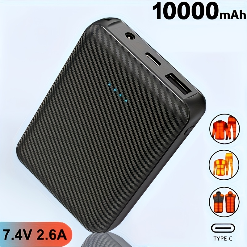 TEMU de energía portátil DC7.4V 10000/20000mAh, cargador portátil, batería para chalecos térmicos, USB 5V2.6A, batería externa para teléfono, para