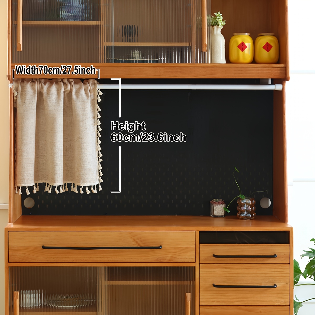 TEMU 1pc, Beige Short Curtain, Rod-through Solid Tassel Short Curtain, Suitable For Bedroom Bay Window Balcony Cabinet And Door Decoration, Rope Not
