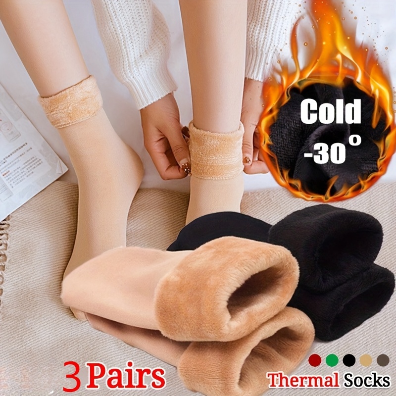 

3 Pairs Women's Winter Extra Thermal Socks, , Solid Color, Knitted (crocheted, Fabric), Polyester (polyester) And Spandex ( Fiber), Hand Washable Only, Outdoor Hiking And Casual Wear