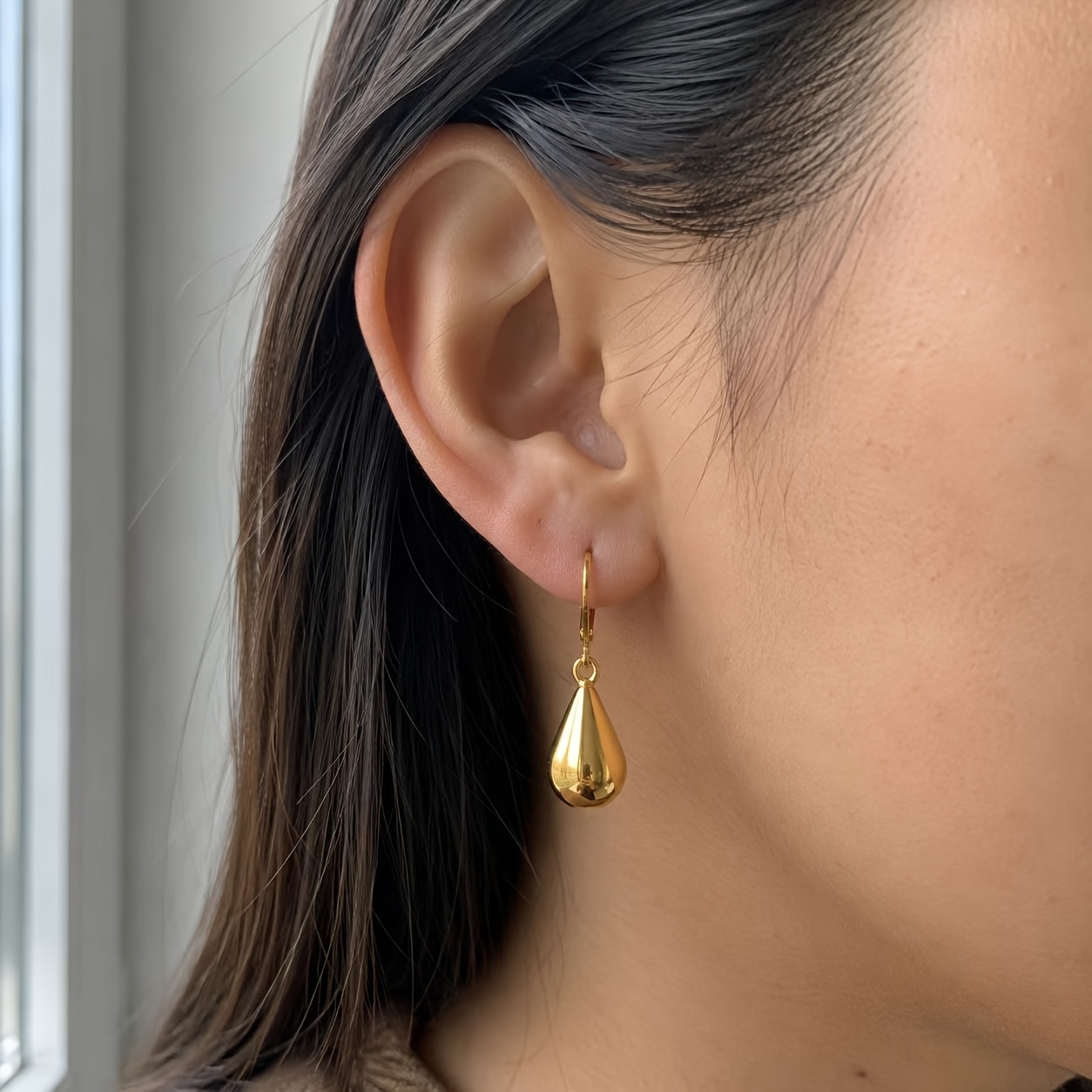 Women's 18K Golden-Plated Teardrop Long Drop Earrings