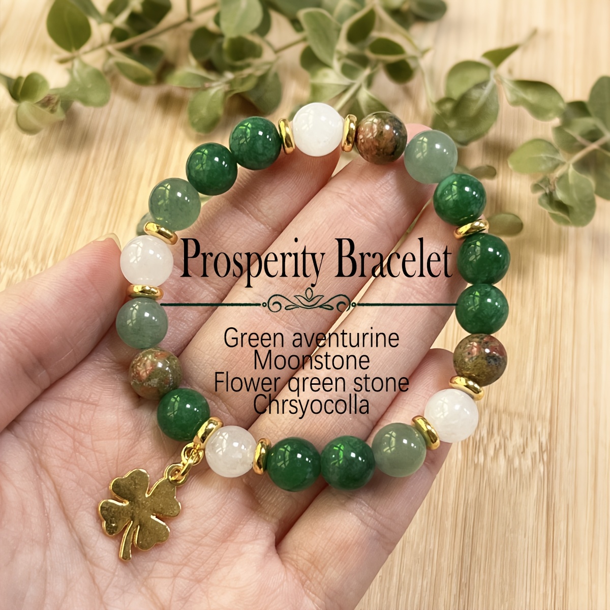 Image of 1pc 8mm Natural Bohemian Style Bracelet, Commemorating , Clover Pendant Elegant Bracelet Bracelet Men's And Women's Elegant Jewelry Additions Holiday Gift For