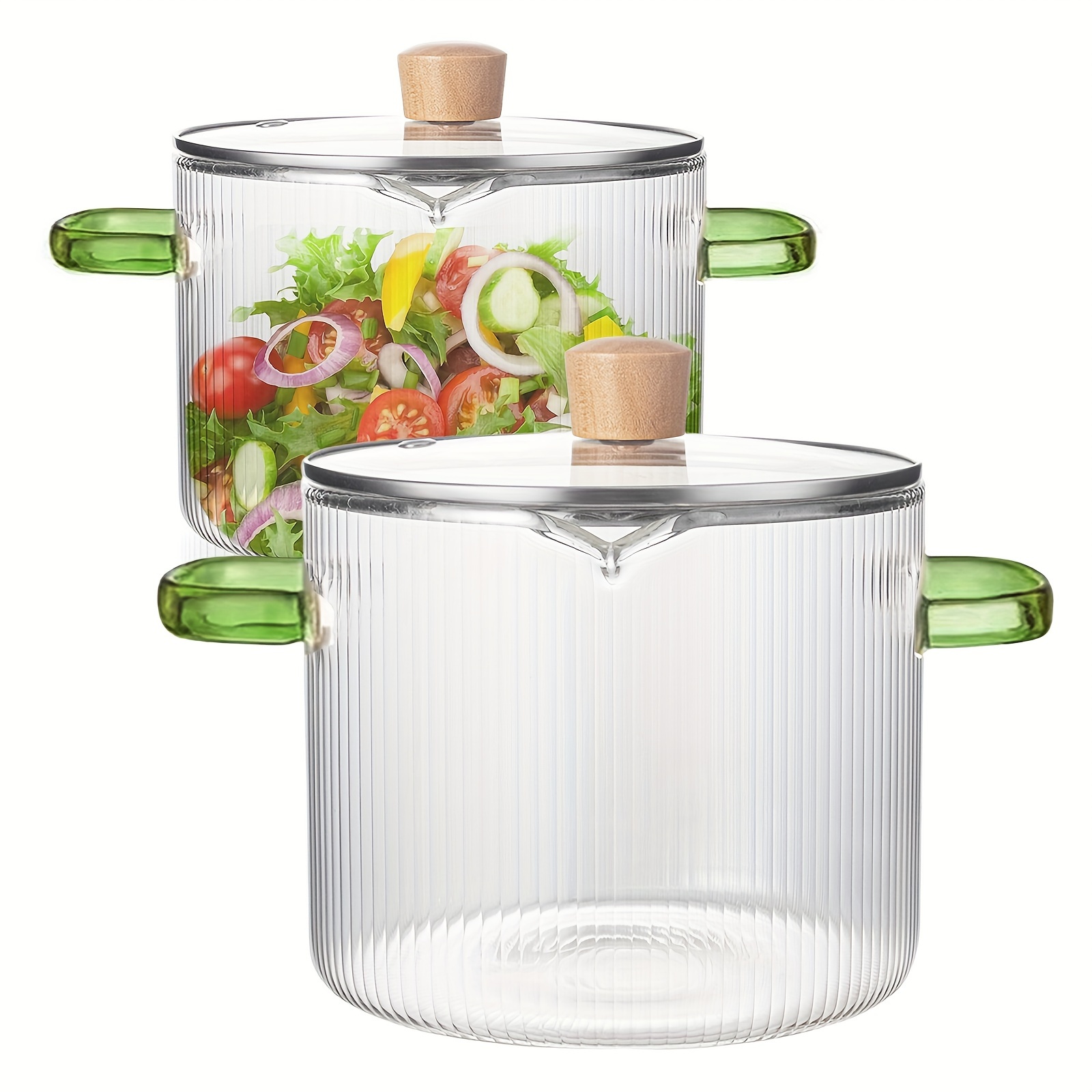 

2pcs Set Glass Cooking Pot With Lid, Cooking With Transparent Glass Pot, Covered Glass Stew Pot And Double Handle For Cooking Noodles, Italian Pasta Soup, Kitchen