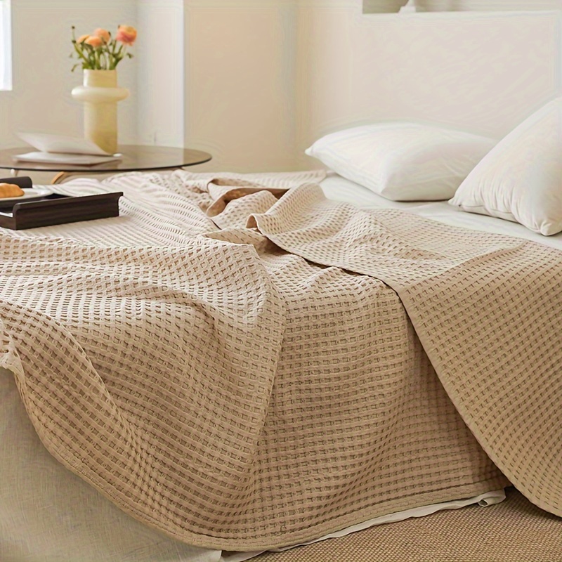 1pc   cotton waffle woven towel quilt bed blanket super soft textured blanket for   extra large blanket for bed or sofa nap blanket towel quilt details 7