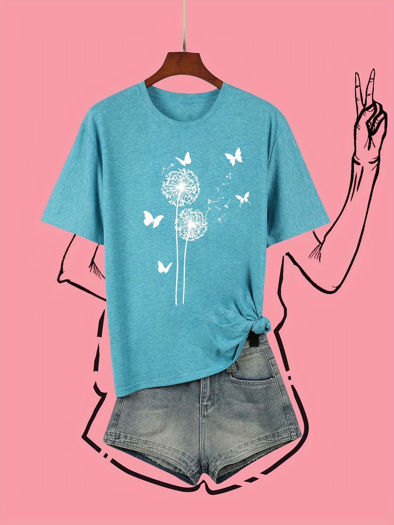 plus size dandelion print t shirt casual short - Temu New Zealand