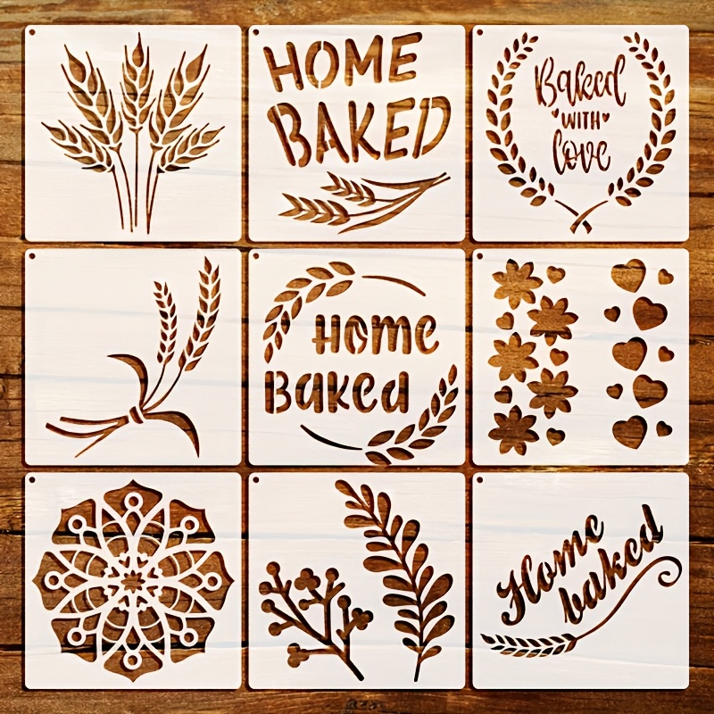 Lot de 9 pochoirs réutilisables pour la maison, 14,99x14,99 cm, décoration DIY et art
