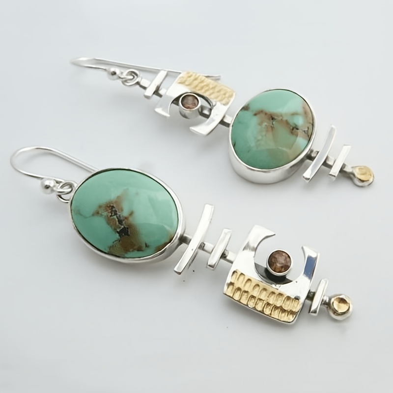 Boho Turquoise Earrings Vintage Geometric Pendant