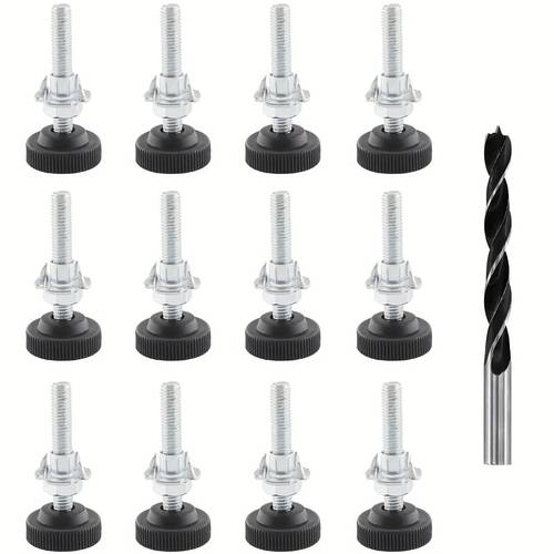 12pcs adjustable furniture feet with m8 square nut m8 lock nut 10 metal drill bit