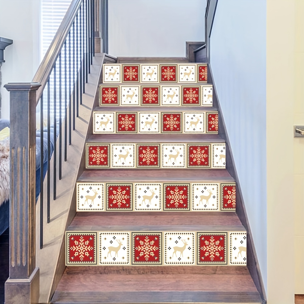 

6/12-pack Removable Self-adhesive Vinyl Stair Treads, Stair Decals, 39.37 X 7.09 Inches, Christmas Pattern, For Stairs, Wall, Kitchen, Bathroom, Patchwork Decor, Festive Gift Idea