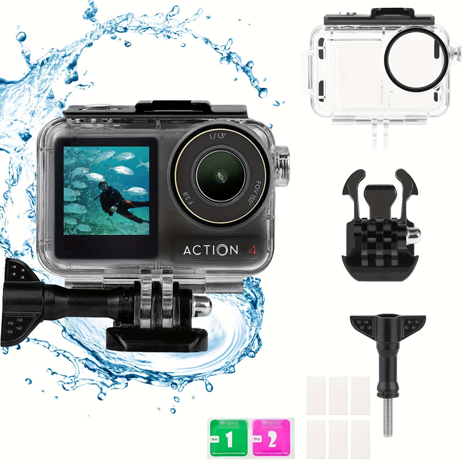 action 3 4 waterproof case 148ft deep dive protection underwater housing with bracket accessories details 0