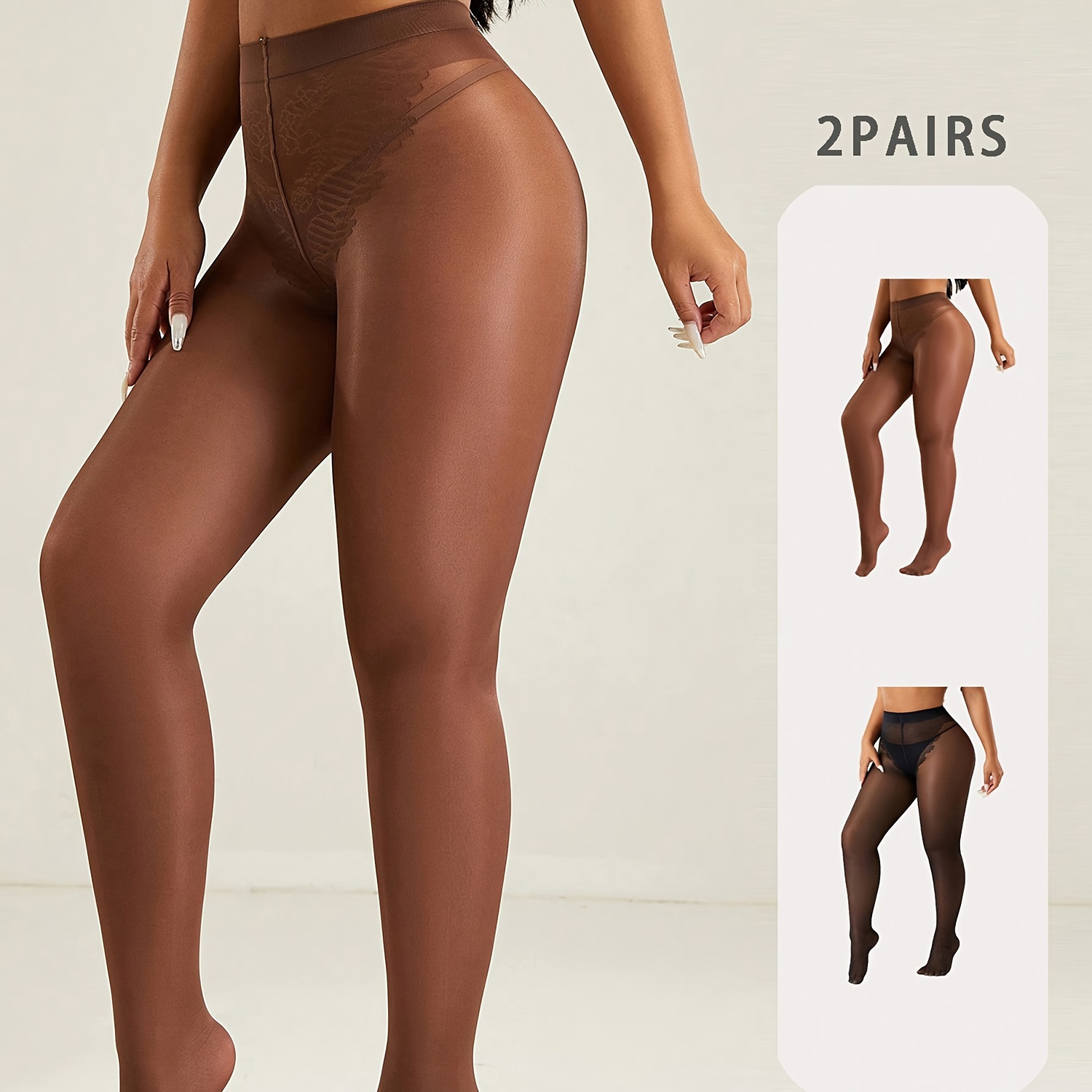 TEMU 1-pair/2-pair Set Women's 20d Bikini Jacquard Ultra-thin Sheer Skin-tone Pantyhose Base Layer Socks
