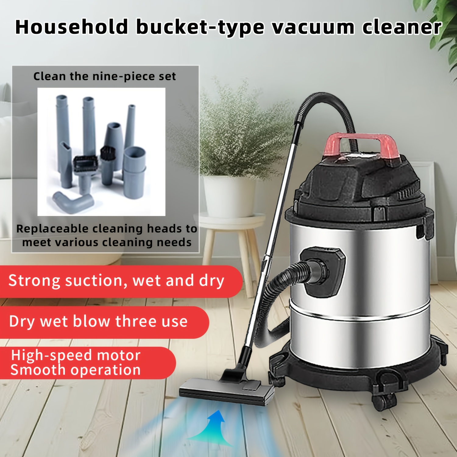 

9pcs/set 18l Dry-wet-blow Vacuum Cleaner Household Powerful Suction With Blower Vacuum Cleaner