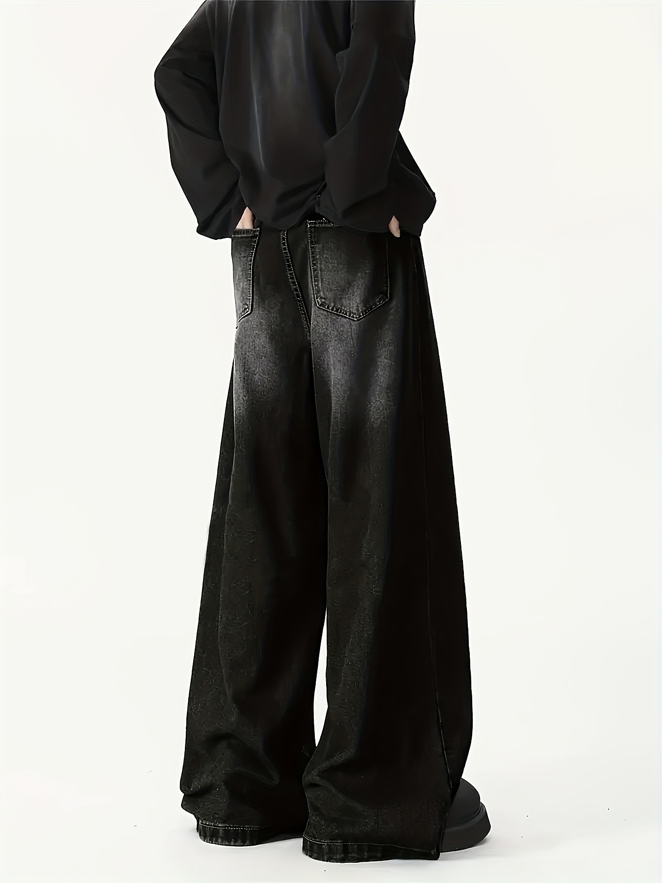 Vintage Washed Black Wide Leg Jeans for Women High Waist Baggy 