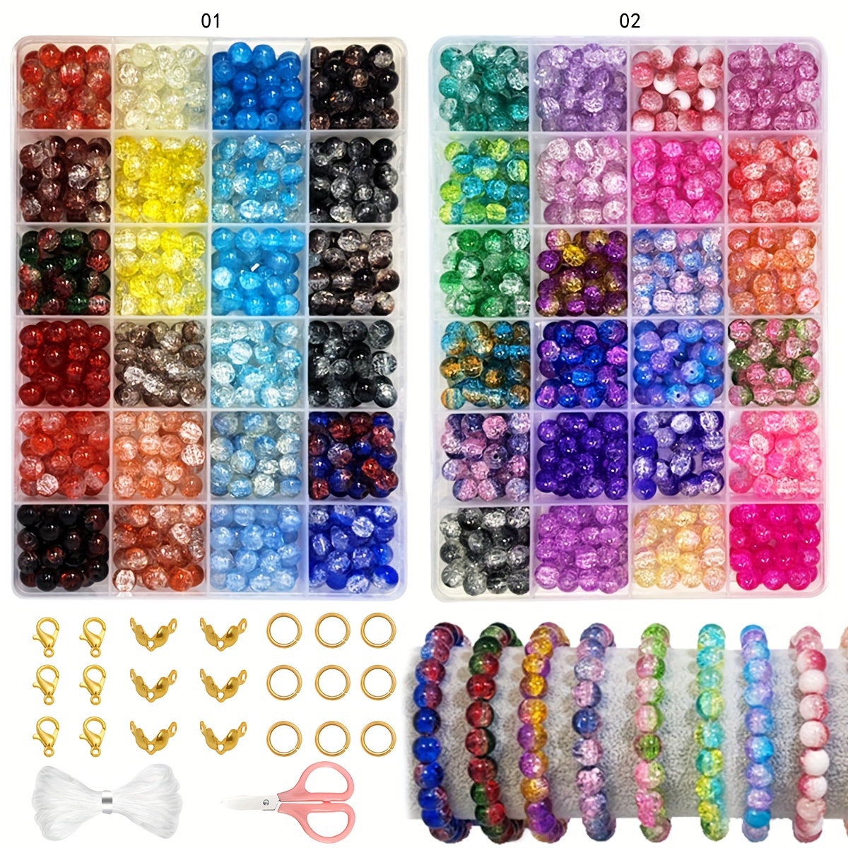 

Kit de bracelet en perles de verre fantaisie : 360 pièces/720 pièces de perles brisées bicolores de 8 mm, avec ciseaux et cordon élastique, parfait pour la fabrication de bijoux DIY