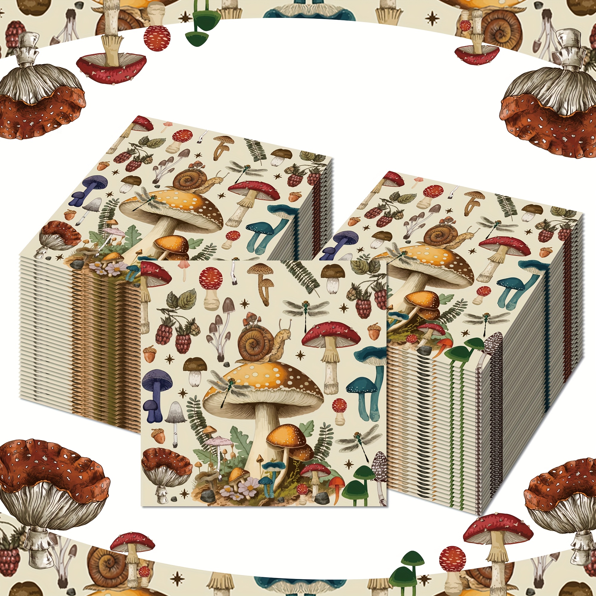 

20-pack Mushroom-themed Paper Napkins, Vintage Cartoon Design, Party Supplies For Tailgating & Use, Biodegradable Paper, Ideal For Spring, Summer, Fall, Winter Events