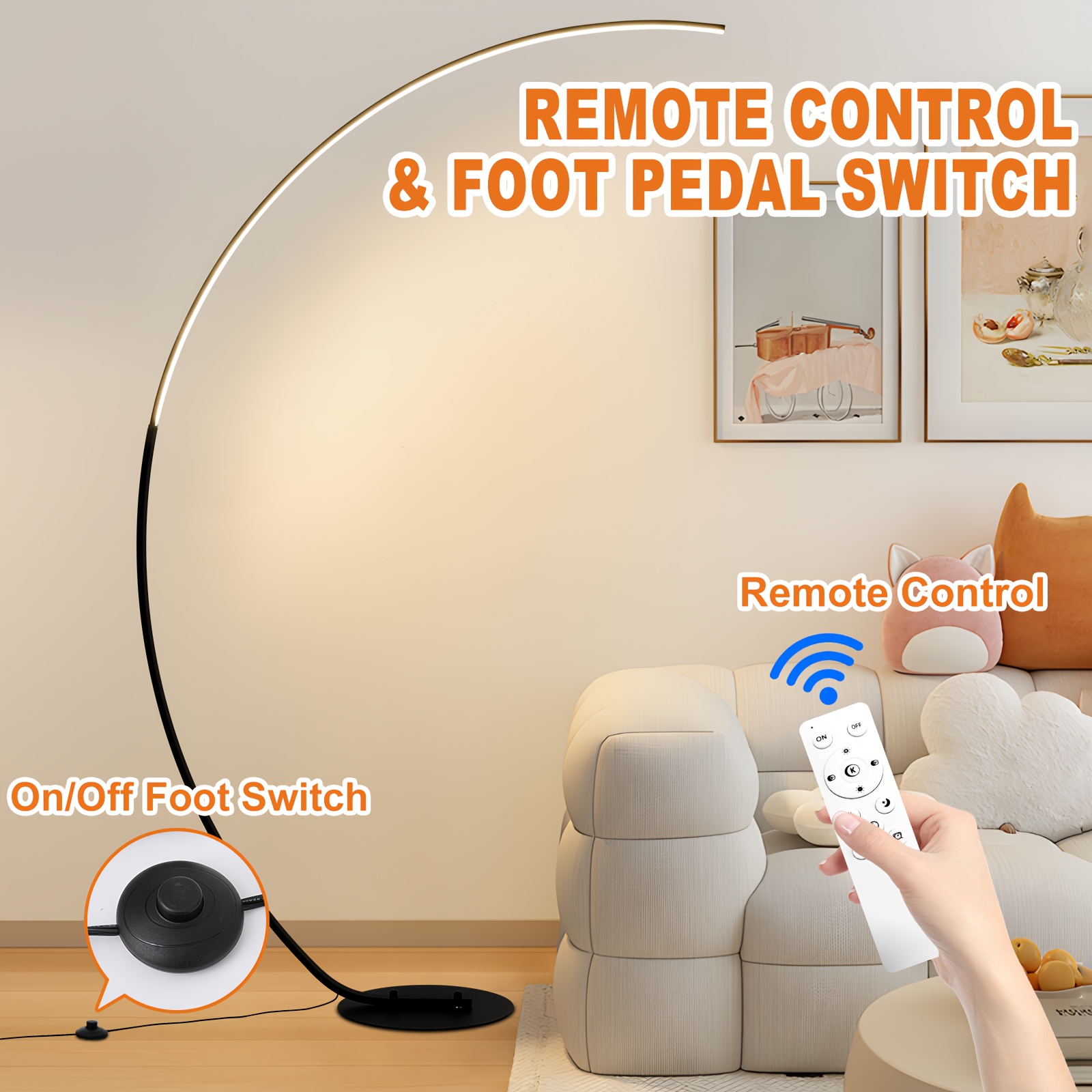 Modern 65 Inch Arched Standing Reading Floor Lamp with Remote - Dimmable Black LED Color Changing Curved Ambient Lighting for Bedroom And Living Room 14 Modern 65 Inch Arched Standing Reading Floor Lamp with Remote - Dimmable Black LED Color Changing Curved Ambient Lighting for Bedroom And Living Room