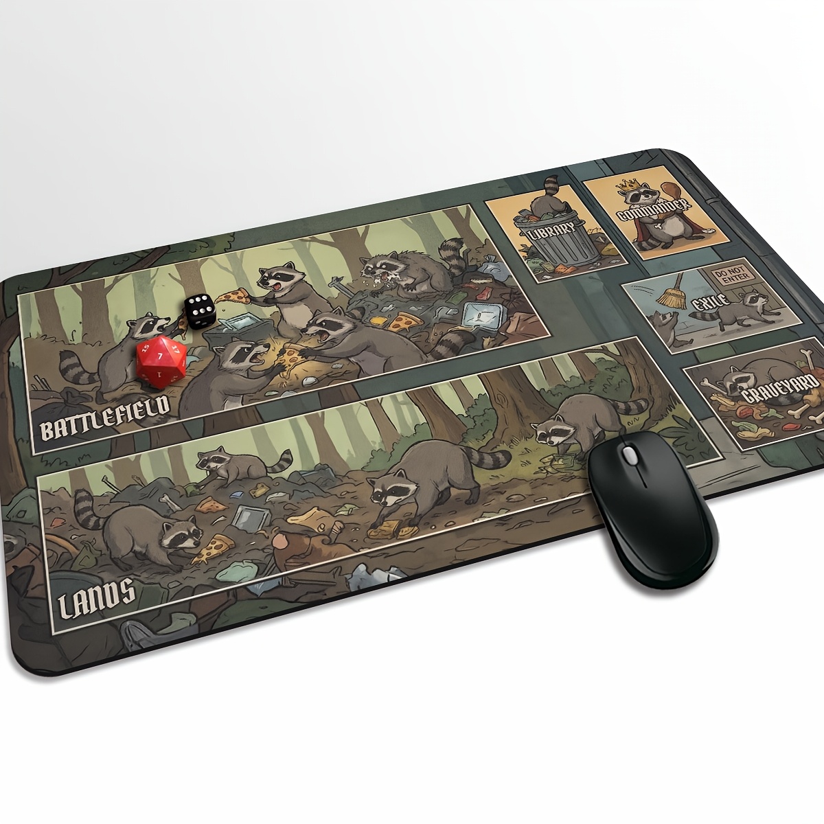 TEMU 1pc Card Game Mat - Cute Evil Raccoon Area Mat Pattern - Desktop Protective Mat, Game Table Mat, Trading Card Game Accessory, Multi-functional