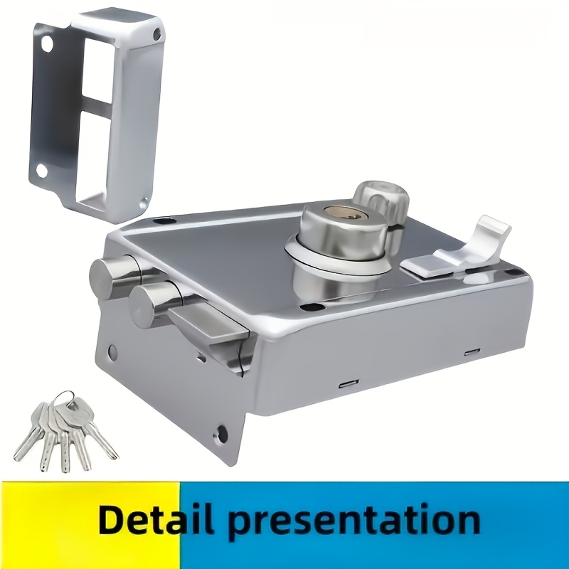 TEMU 1 cerradura de puerta con de acero inoxidable, cerradura de seguridad externa mecánica con llaves, cerradura de pestillo de resistencia para