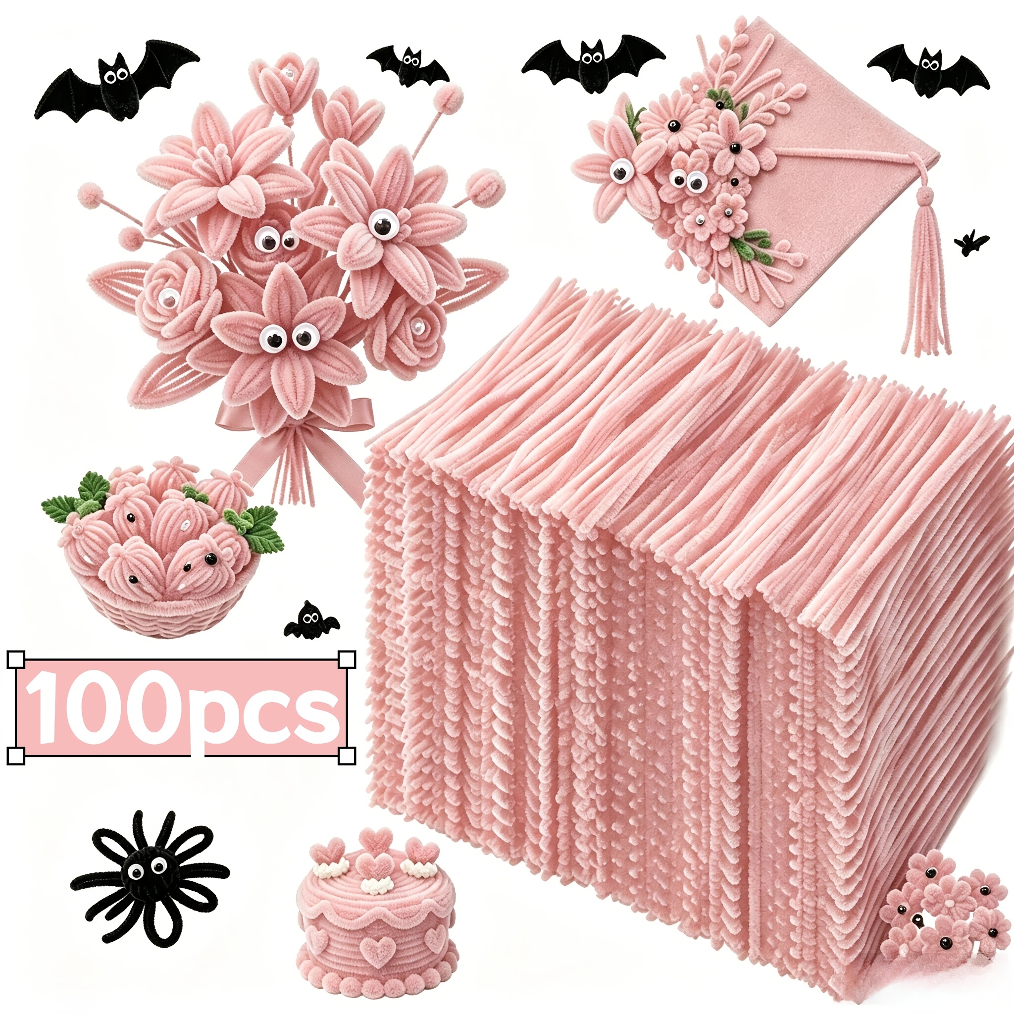 TEMU 100pcs Tiges Chenille Rose pour Loisirs Créatifs, Bâtonnets Chenille , de Bricolage , Fournitures de Décoration Intérieure, Fournitures pour
