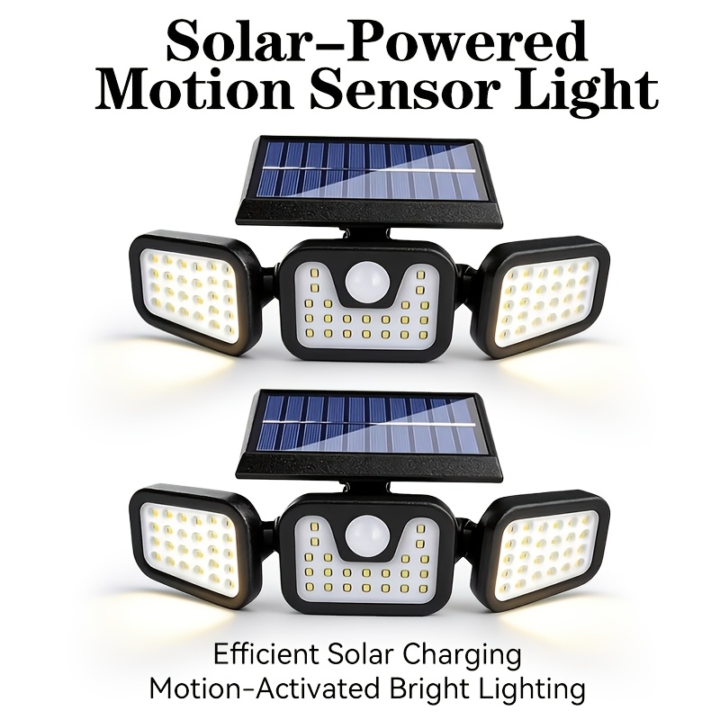 TEMU 4/ 2pcs, 74 Led Lights 270° Wide Angle Lighting 100m Lighting Range With 3 Lighting , Ip44, 6500k Solar Outdoor Light Three-head Motion Sensor