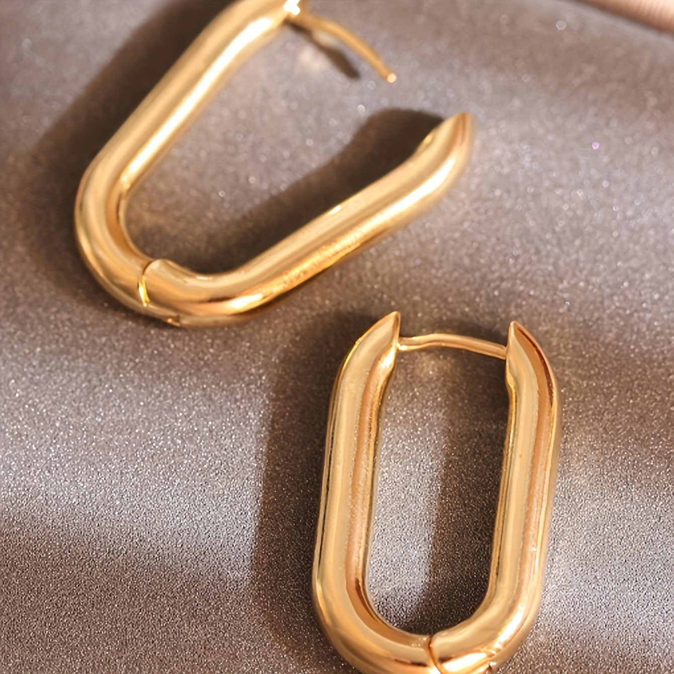 Vintage Style Rectangular Hoop Earrings, Polished Metal Ear Buckles
