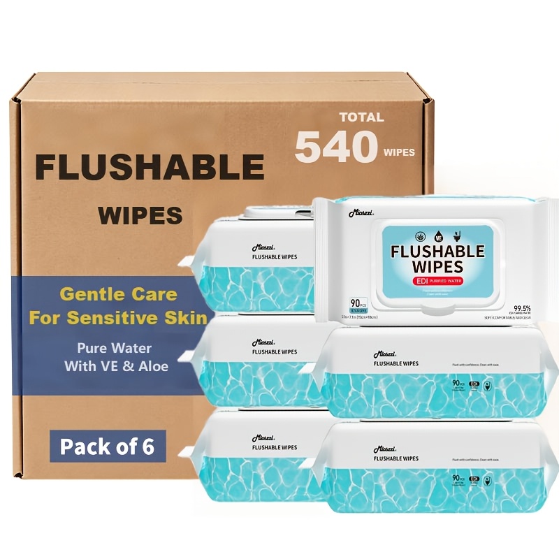 Image of Flushable Wet Wipes, Wet Toilet Paper, Unscented | Alcohol Free | Aloe & Ve | Septic | Family-size | Ph For , Baby & Mom Safe, 6/12packs