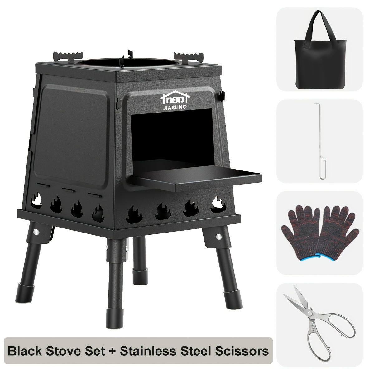 TEMU Barbecue Turners With Scissors 1pc Wood Burning Camp Stove Portable Wood Stove For Outdoor Hiking Picnic Bbq Travel Black