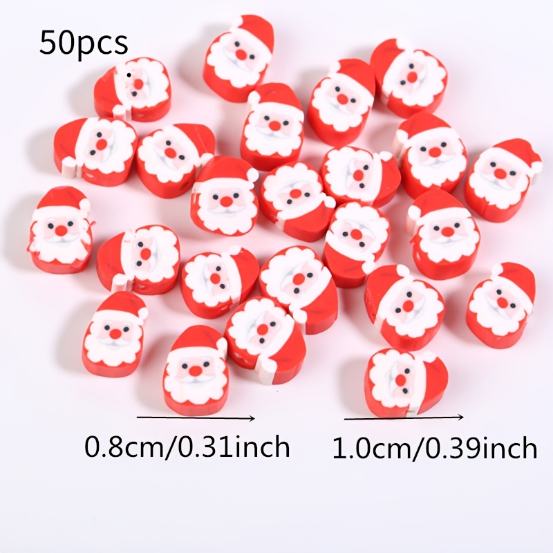 TEMU 8x10mm 20/50pcs Polymer Clay Santa Claus For Making, Birthday Gifts, Christmas Bead Ornaments, Bracelets, Necklaces, Earrings, Pen Case Charms,