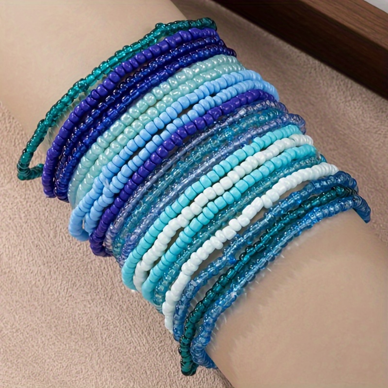 20pc Boho Gradient Beaded Stretch Bracelets Set, Mixed Elastic