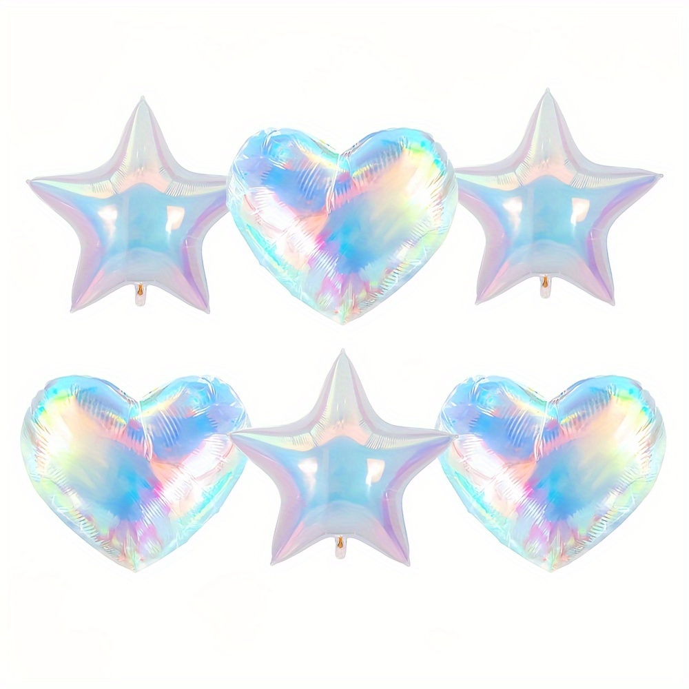 

6-piece Rainbow Heart & Star Foil Balloons - 18" Multicolor Party Decor For Mermaid, Underwater Themes, Birthdays, Weddings, Engagements Mermaid Party Decorations Balloons Decoration Set