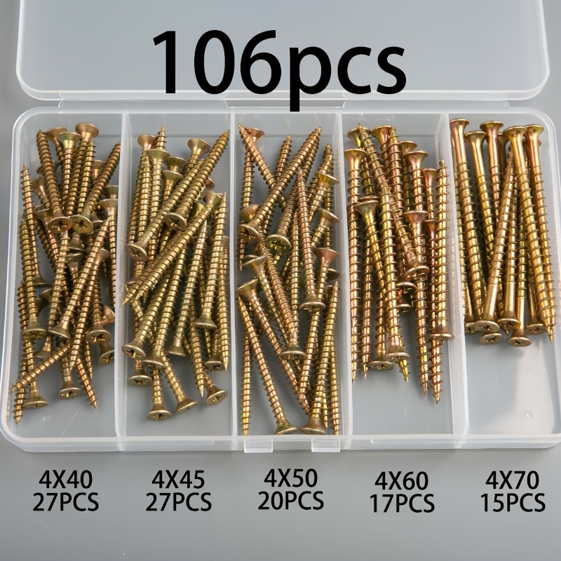 TEMU Set da 106 pezzi di viti autofilettanti colorate M4x40/45//70, assortimento di viti autofilettanti a testa svasata Phillips, viti autofilettanti