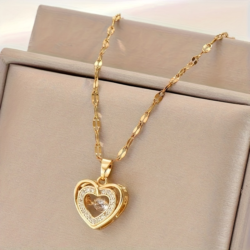 TEMU Women' 18k Gold-plated Heart-shaped Pendant Necklace - Vintage Delicate Lip Chain, Elegant Gift For Wedding, Anniversary, Valentine' Day & Casual Attire, Versatile Accessory