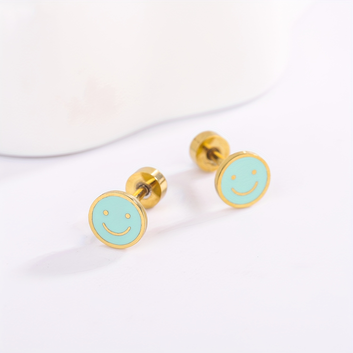 TEMU Colorful Enamel Cute Face Stud Earrings, Screw Back Flat , Hypoallergenic Steel Waterproof Earrings For, Suitable For Cartilage Piercing, Ideal