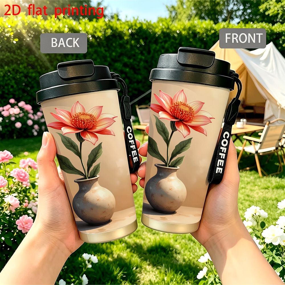 품목 사진 1개 18oz 꽃병 여행용 텀블러 - 이중벽 진공 단열, 빨대와 뚜껑 포함, 사무실, 가정, 도서관 및 캠퍼스 생활을 위한 스테인리스 스틸 커피 컵